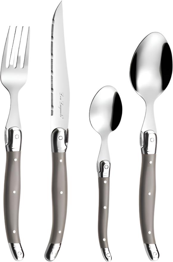 Amefa - Lou Laguiole Tradition Taupe Stainless Steel Flatware Set, 24 Pcs - 2511LIPA22C40