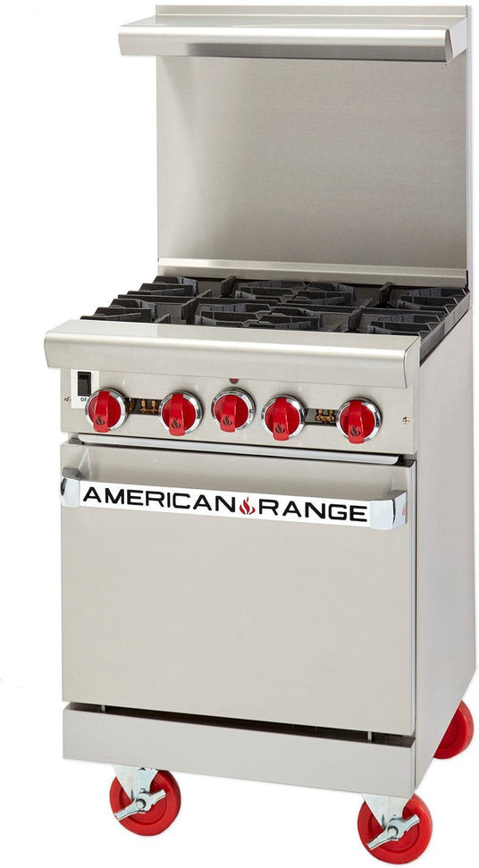 American Range - 24" Restaurant Range With 4 Burners, 20" Standard Oven, Stainless Steel - AR-4