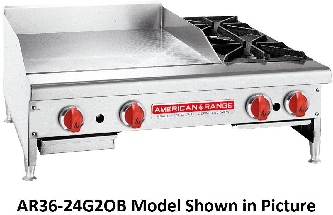 American Range - 24" Stainless Steel Countertop Raised Griddles With 2 Open Burners - AR24-12G2OB