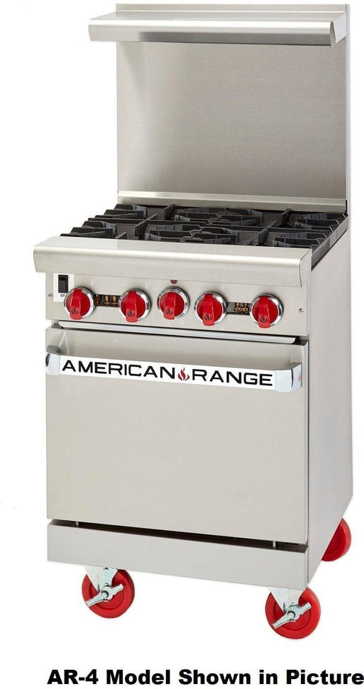 American Range - 24" Stainless Steel Restaurant Range With 12" Griddles, 2 Burners And 20" Storage Base - AR-12G-2B-SB