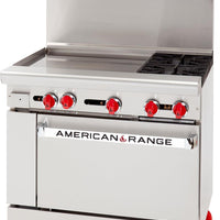 American Range - 36" Restaurant Range With 24" Griddles, 2 Burners, And 26.5" Standard Oven, Stainless Steel - AR-24G-2B