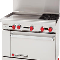 American Range - 36" Restaurant Range With 24" Griddles, 2 Burners, And 26.5" Standard Oven, Stainless Steel - AR-24G-2B