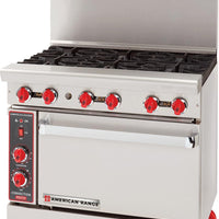 American Range - 36" Restaurant Range With 6 Burners with 26.5" Convection Oven, Stainless Steel - AR-6-C