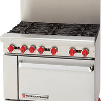 American Range - 36" Restaurant Range With 6 Burners with 26.5" Standard Oven, Stainless Steel - AR-6