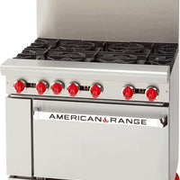American Range - 36" Restaurant Range With 6 Burners with 26.5" Standard Oven, Stainless Steel - AR-6