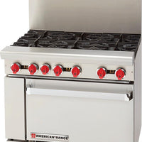 American Range - 36" Restaurant Range With 6 Burners with 26.5" Standard Oven, Stainless Steel - AR-6