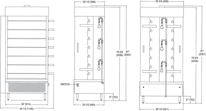 American Range - 36" Stainless Steel CounterTop 7 Spit Chicken Rotisserie - ACB-7