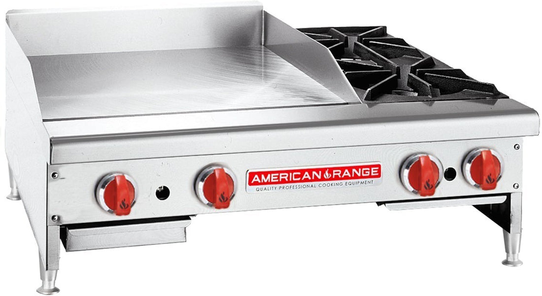 American Range - 36" Stainless Steel Countertop Raised Griddles With 4 Open Burners - AR36-24G2OB