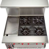 American Range -36" Stainless Steel Green Flame Ranges 12" Griddles, 4 Burners with 26.5" Convection Oven - ARGF-12G-4B-C