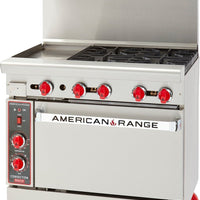American Range -36" Stainless Steel Green Flame Ranges 12" Griddles, 4 Burners with 26.5" Convection Oven - ARGF-12G-4B-C