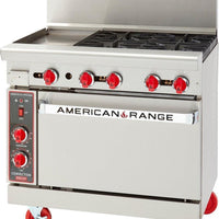 American Range -36" Stainless Steel Green Flame Ranges 12" Griddles, 4 Burners with 26.5" Standard Oven - ARGF-12G-4B
