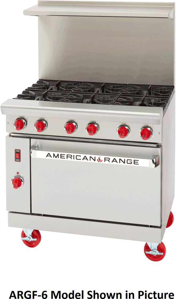 American Range - 36" Stainless Steel Green Flame Ranges 6 Burners with 26.5" Convection Oven - ARGF-6-C