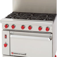 American Range - 36" Stainless Steel Green Flame Ranges 6 Burners with 26.5" Standard Oven - ARGF-6