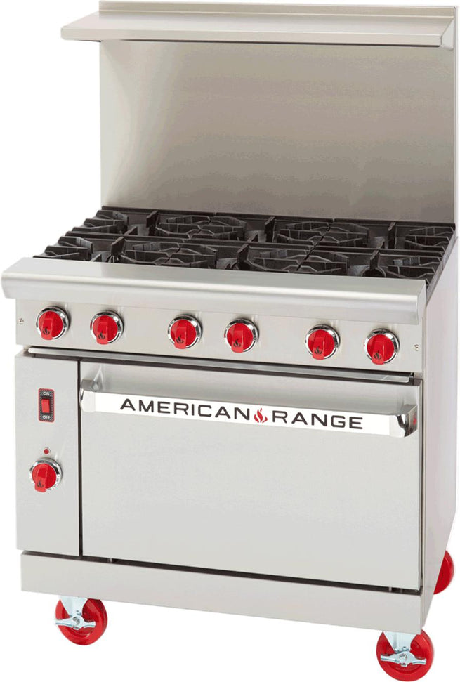 American Range - 36" Stainless Steel Green Flame Ranges 6 Burners with 26.5" Standard Oven - ARGF-6