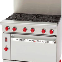 American Range - 36" Stainless Steel Green Flame Ranges 6 Burners with 26.5" Standard Oven - ARGF-6