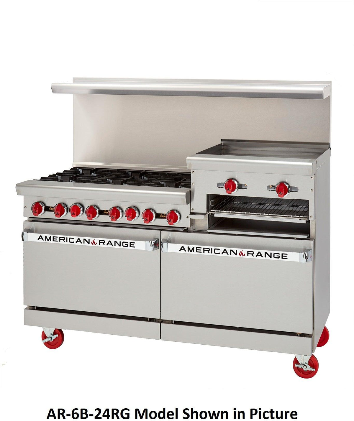 American Range - 36" Stainless Steel Restaurant Range 12" Raised Griddles, 4 Burners With 26.5" 1 Standard Oven - AR-4B-12RG
