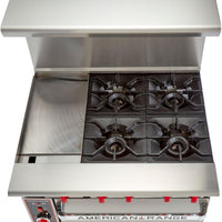 American Range - 36" Stainless Steel Restaurant Range With 12" Griddles, 4 Burners, And 26.5" Convection Oven - AR-12G-4B-C