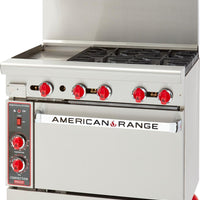 American Range - 36" Stainless Steel Restaurant Range With 12" Griddles, 4 Burners, And 26.5" Convection Oven - AR-12G-4B-C