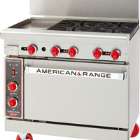 American Range - 36" Stainless Steel Restaurant Range With 12" Griddles, 4 Burners, And 26.5" Standard Oven - AR-12G-4B