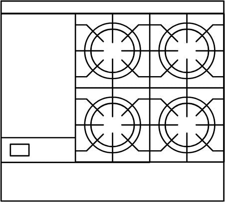 American Range - 36" Stainless Steel Restaurant Range With 12" Griddles, 4 Burners, And 26.5" Storage Base - AR-12G-4B-SB