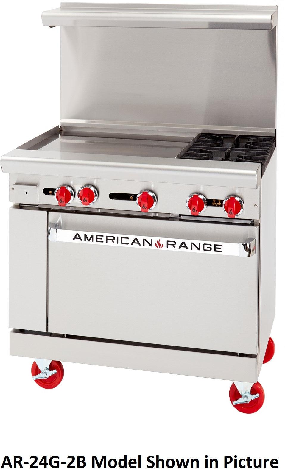 American Range - 36" Stainless Steel Restaurant Range With 24" Griddles, 2 Burners, And 26.5" Convection Oven - AR-24G-2B-C