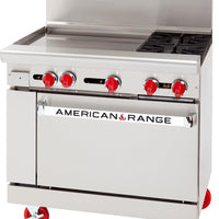 American Range - 36" Stainless Steel Restaurant Range With 24" Griddles, 2 Burners, And 26.5" Convection Oven - AR-24G-2B-C