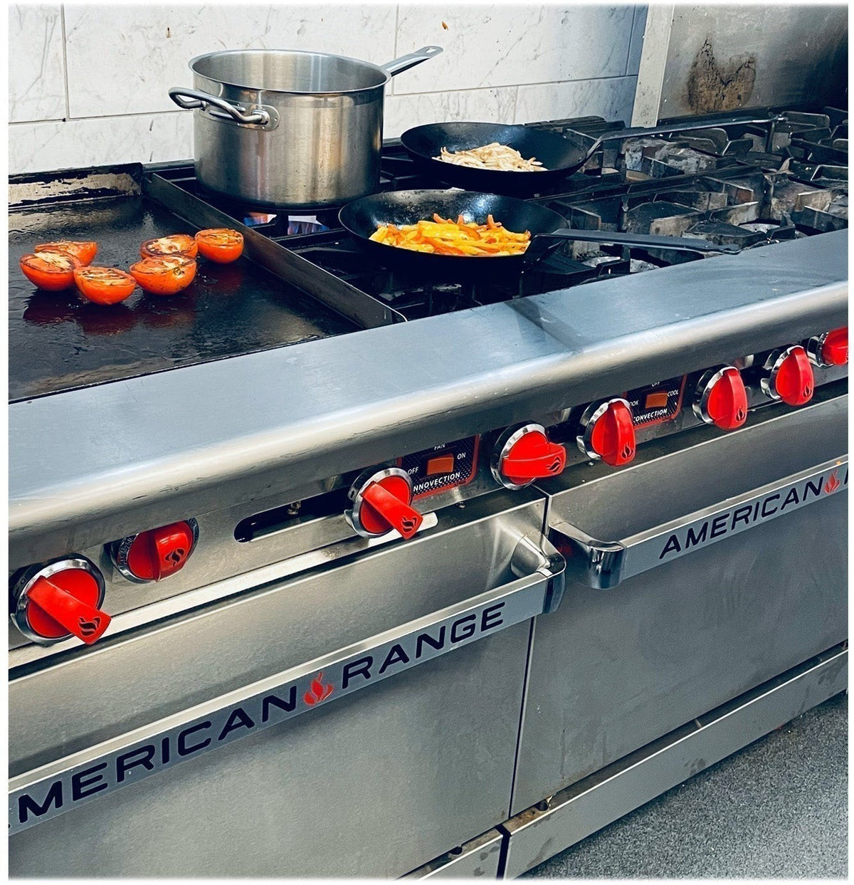 American Range - 36" Stainless Steel Restaurant Range With 24" Griddles, 2 Burners, And 26.5" Storage Base - AR-24G-2B-SB