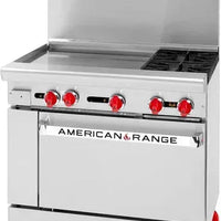 American Range - 36" Stainless Steel Restaurant Range With 24" Griddles, 2 Burners, And 26.5" Storage Base - AR-24G-2B-SB