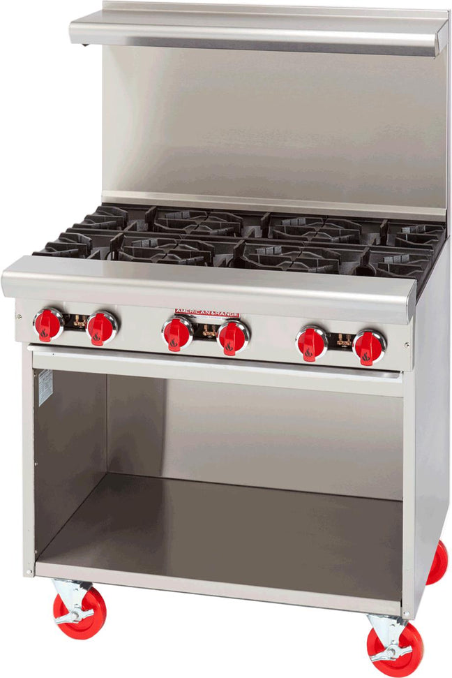 American Range - 36" Stainless Steel Restaurant Range With 6 Burners, And 26.5" Storage Base - AR-6-SB