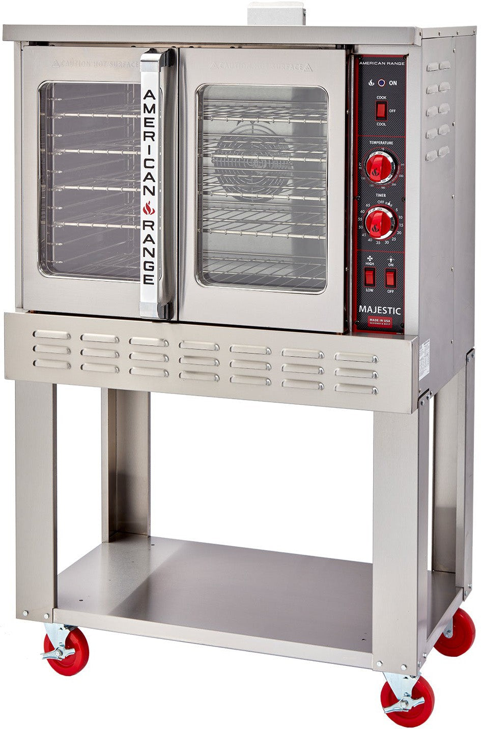 American Range - 40" Stainless Steel Majestic Convection Ovens Gas Bakery Single Deck, 2 Burners with Manual Controls and Solid Doors- M-1