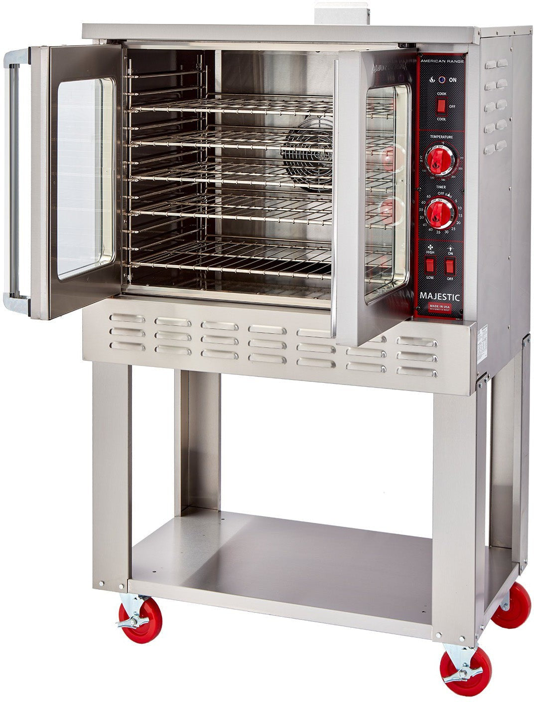 American Range - 40" Stainless Steel Majestic Convection Ovens Gas Bakery Single Deck, 2 Burners with Manual Controls and Solid Doors- M-1