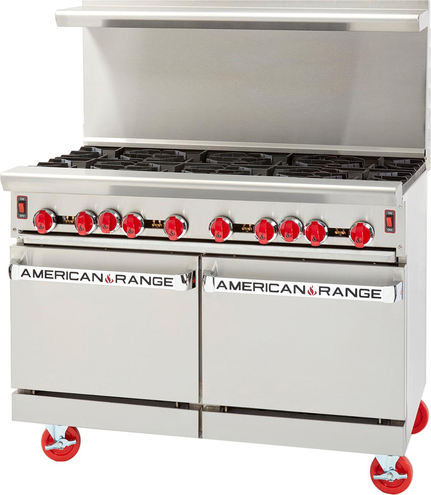 American Range -48" Stainless Steel Green Flame Ranges 8 Burners with 26.5" 2 Space Saver Oven - ARGF-8