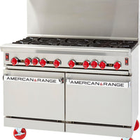 American Range -48" Stainless Steel Green Flame Ranges 8 Burners with 26.5" 2 Space Saver Oven - ARGF-8