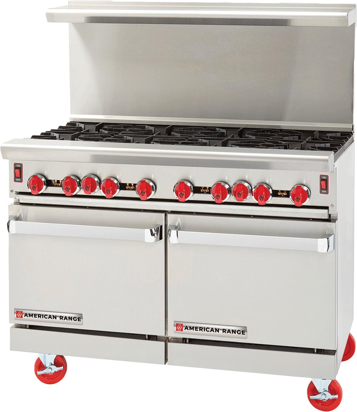 American Range -48" Stainless Steel Green Flame Ranges 8 Burners with 26.5" 2 Space Saver Oven - ARGF-8
