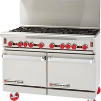 American Range -48" Stainless Steel Green Flame Ranges 8 Burners with 26.5" 2 Space Saver Oven - ARGF-8
