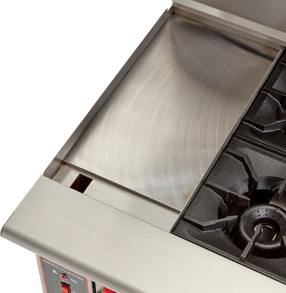 American Range - 48" Stainless Steel Restaurant Range 12" Griddles, 6 Burners, and 20" 2 Space Standard Oven - AR-12G-6B