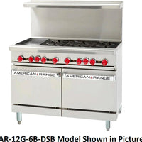 American Range - 48" Stainless Steel Restaurant Range 12" Griddles, 6 Burners, and 20" 2 Space Standard Oven - AR-12G-6B