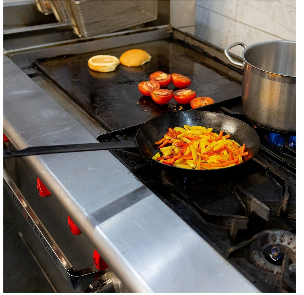American Range - 48" Stainless Steel Restaurant Range 12" Griddles, 6 Burners, and 20" 2 Space Storage Bases - AR-12G-6B-DSB
