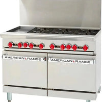 American Range - 48" Stainless Steel Restaurant Range 12" Griddles, 6 Burners, and 20" 2 Space Storage Bases - AR-12G-6B-DSB