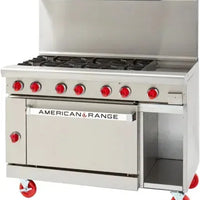 American Range - 48" Stainless Steel Restaurant Range 12" Griddles With 6 Burners, (1) 26.5" Standard Oven and Storage Base - AR-12G-6B-126L-SBR