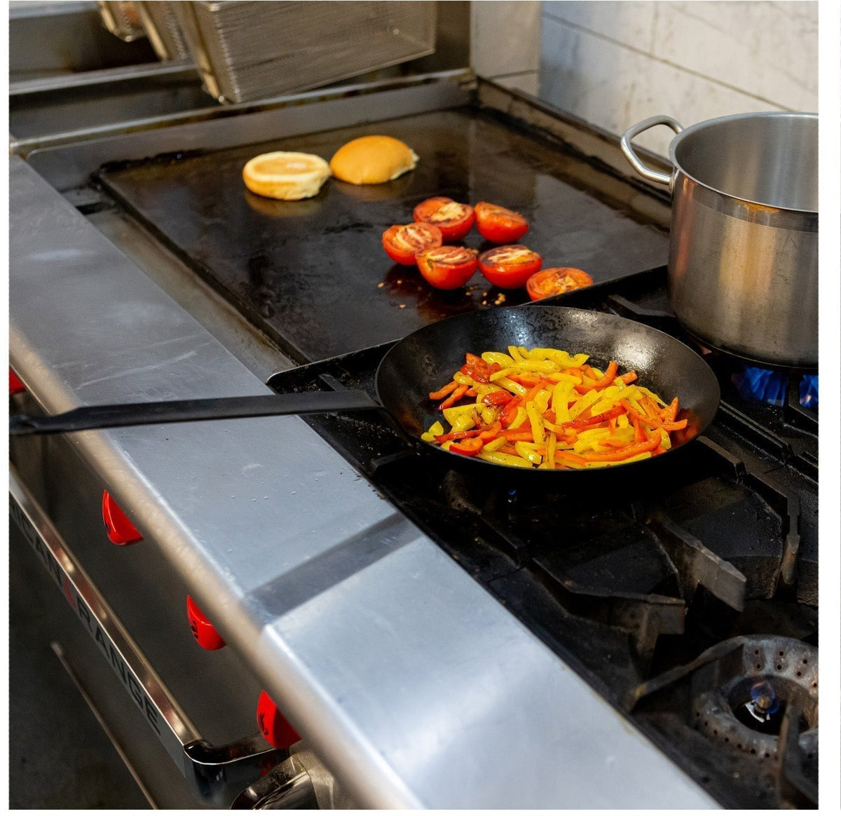 American Range - 48" Stainless Steel Restaurant Range 24" Griddles, 4 Burners, and 20" 2 Space Standard Oven - AR-24G-4B