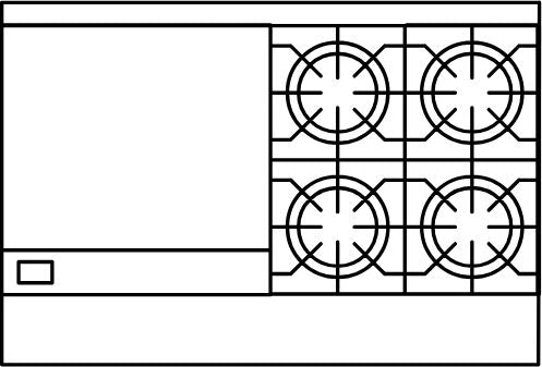 American Range - 48" Stainless Steel Restaurant Range 24" Griddles, 4 Burners, and 20" 2 Space Storage Bases - AR-24G-4B-DSB