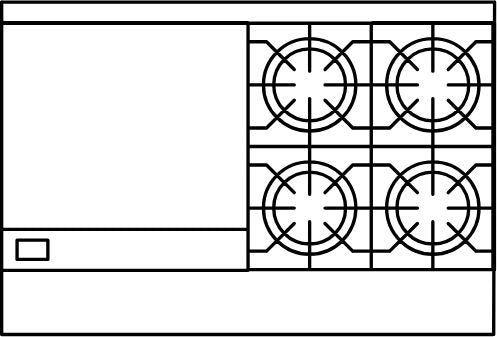 American Range - 48" Stainless Steel Restaurant Range 24" Griddles With 4 Burners, (1) 26.5" Convection Oven and Storage Base - AR-24G-4B-CL-SBR