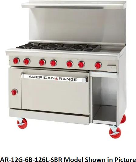 American Range - 48" Stainless Steel Restaurant Range 24" Griddles With 4 Burners, (1) 26.5" Standard Oven and Storage Base - AR-24G-4B-126L-SBR