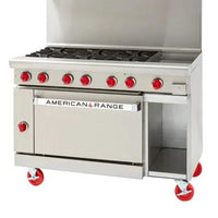 American Range - 48" Stainless Steel Restaurant Range 24" Griddles With 4 Burners, (1) 26.5" Standard Oven and Storage Base - AR-24G-4B-126L-SBR