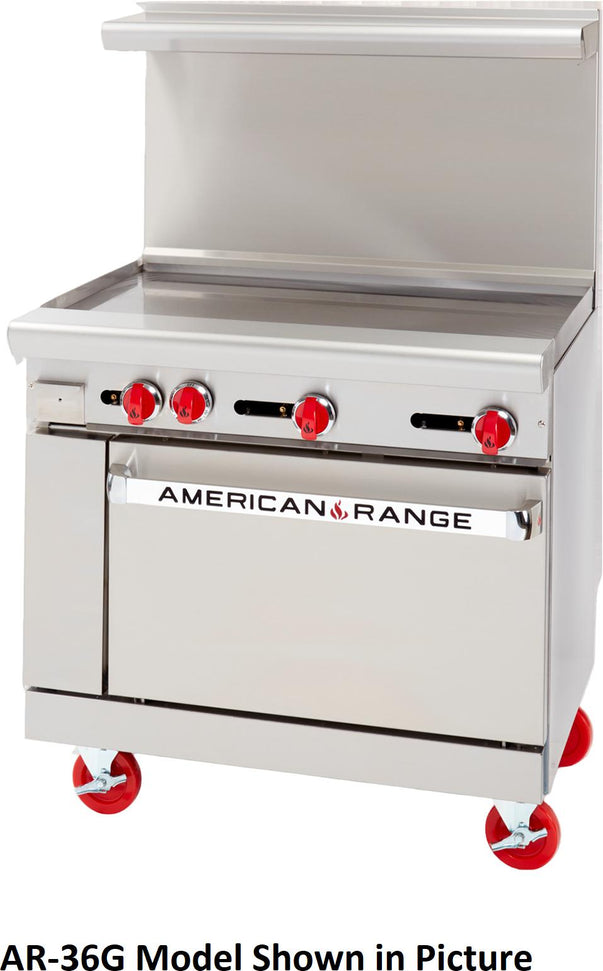 American Range - 48" Stainless Steel Restaurant Range 48" Griddles With (1) 26.5" Convection Oven and Storage Base - AR-48G-CL-SBR