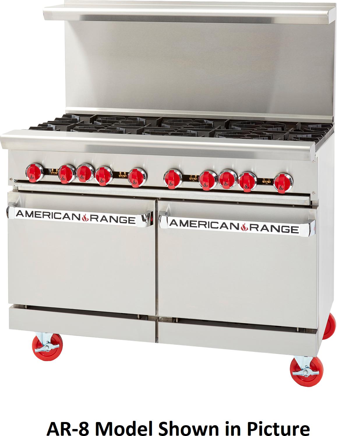 American Range - 48" Stainless Steel Restaurant Range 8 Burners, (1) 26.5" Standard Oven, Storage Base - AR-8-126L-SBR