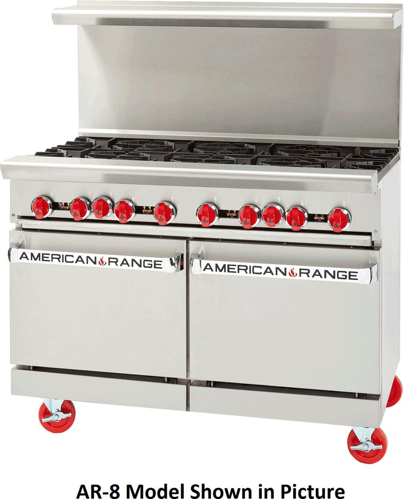 American Range - 48" Stainless Steel Restaurant Range 8 Burners, and 20" 2 Space Storage Bases - AR-8-DSB