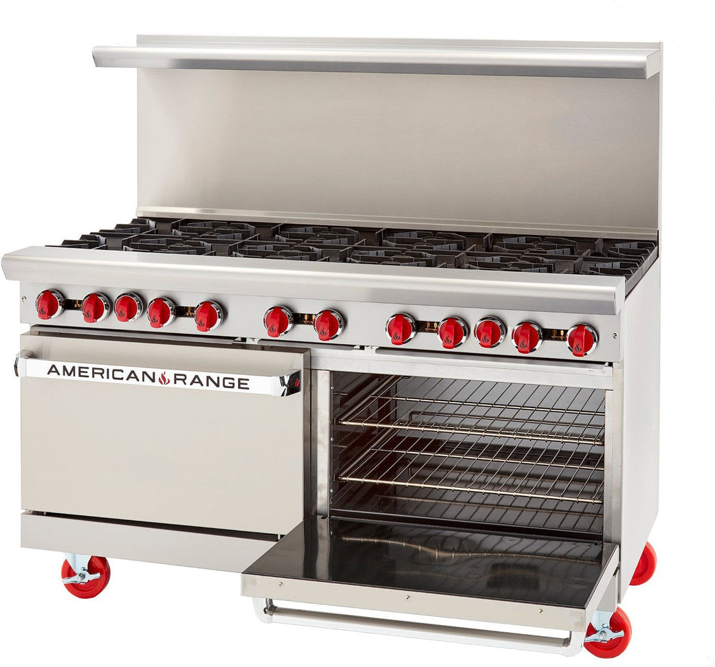 American Range - 60" Restaurant Range 10 Burners With 26.5" 2 Space Standard Oven, Stainless Steel - AR-10