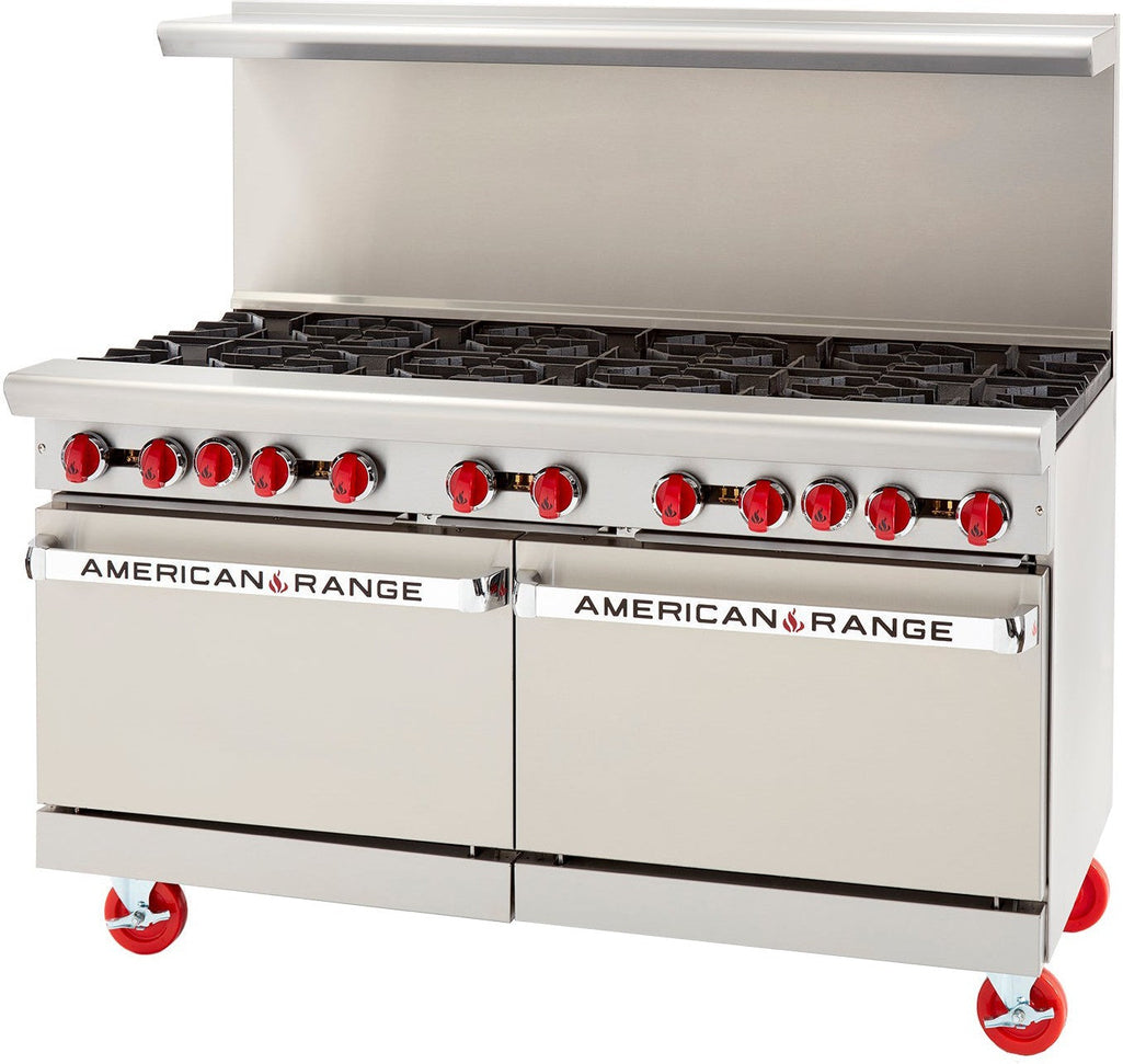 American Range - 60" Restaurant Range 10 Burners With 26.5" 2 Space Standard Oven, Stainless Steel - AR-10